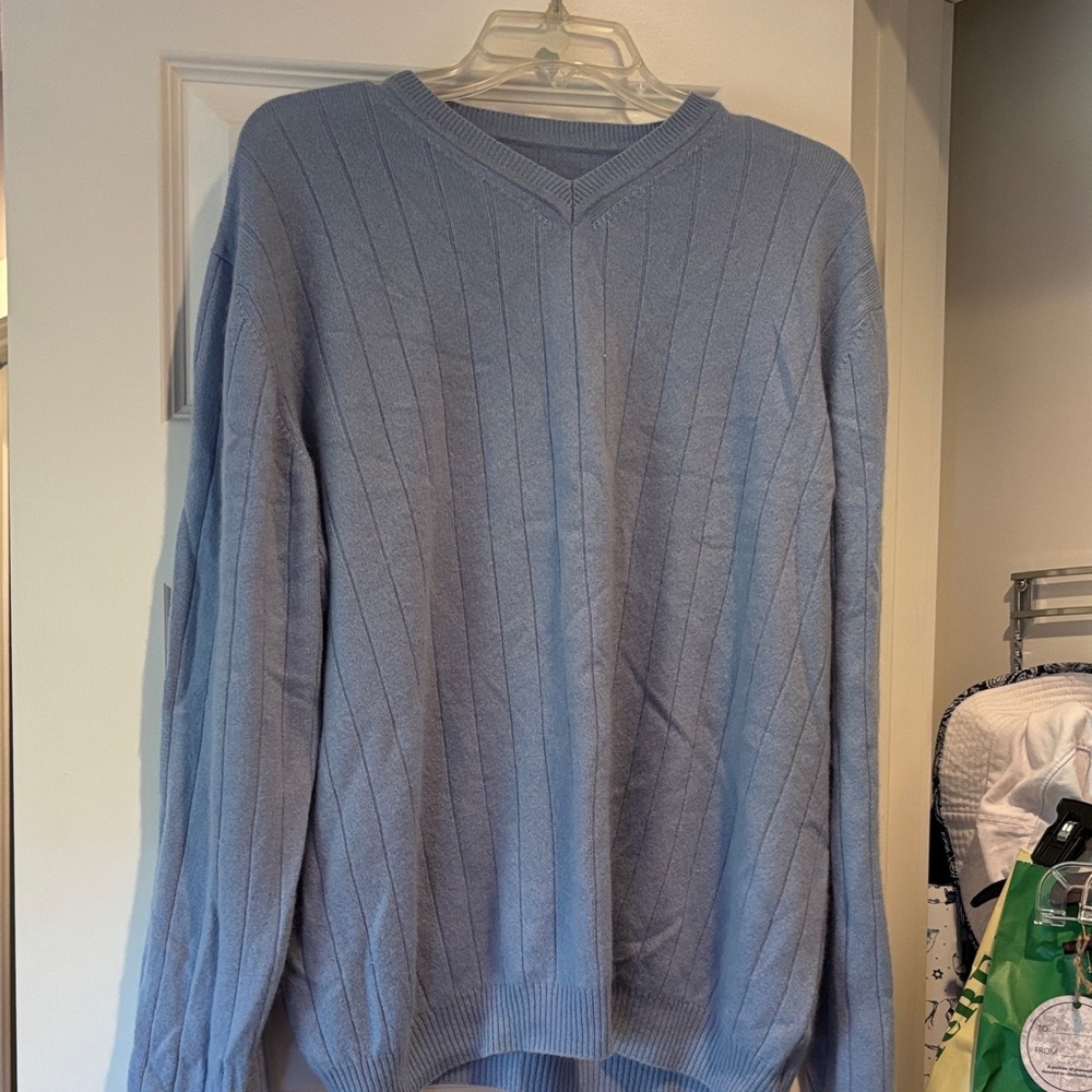Men's Soft Blue V-Neck CASHMERE Sweater